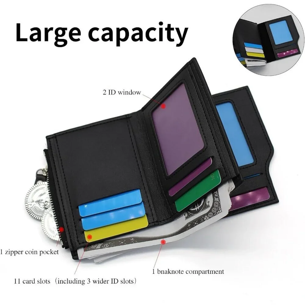 Men's Fashionable Black Zipper Coin Pocket Minimalist Wallet Card Designed